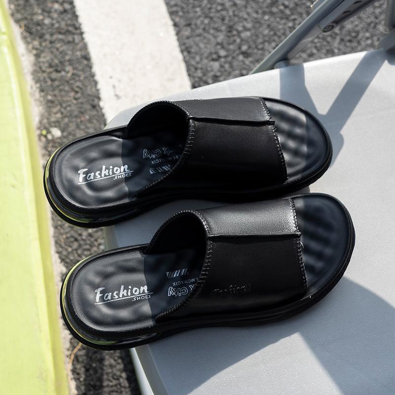 

Summer one-word drag men s leather casual men s drag high-end fashion outer wear air cushion platform sandals men s trendy models 44
