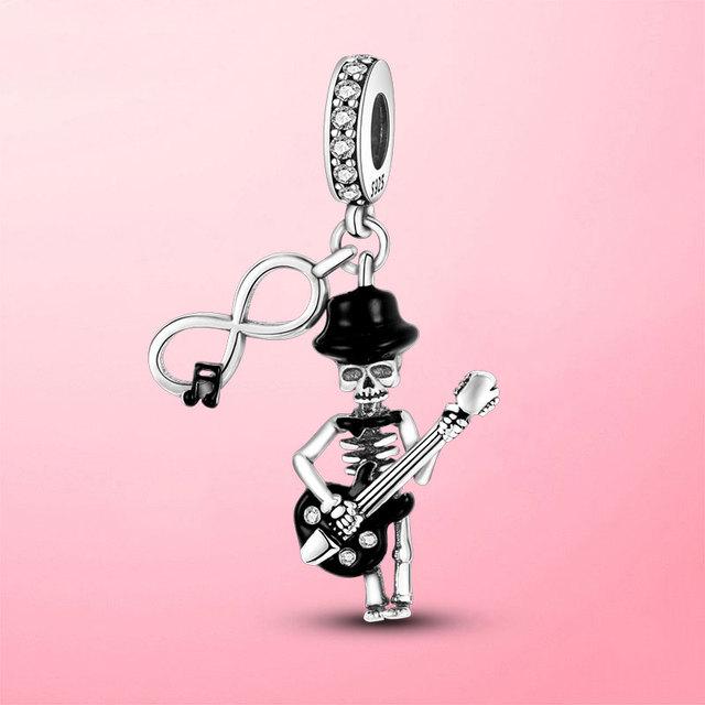 Halloween Skeleton Charms 925 Sterling Silver Clown Skull Charm Beads Fit Original Fashion Bracelet 925 Silver Jewelry Making