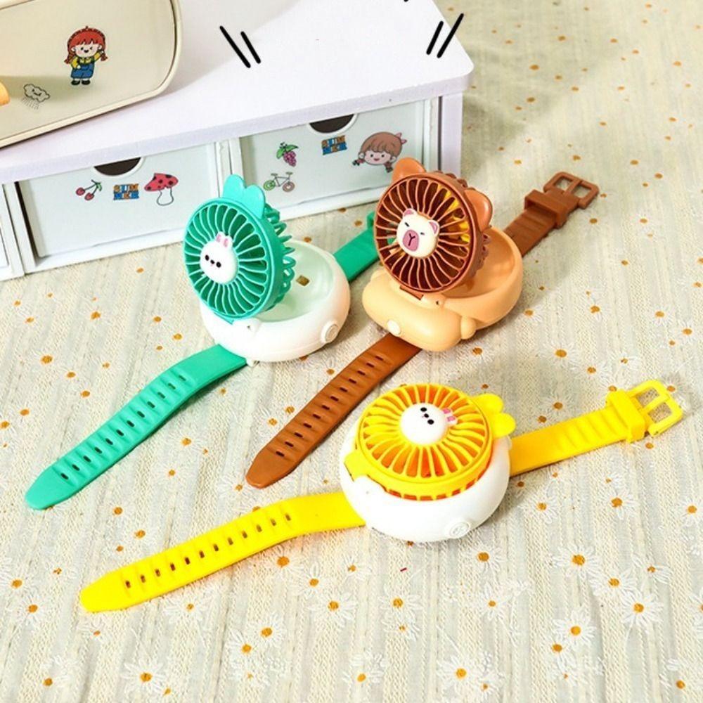 USB Charging Portable Cute Watch Fan 3 Speeds Watch Small Fan Capybara Electric Fan Student