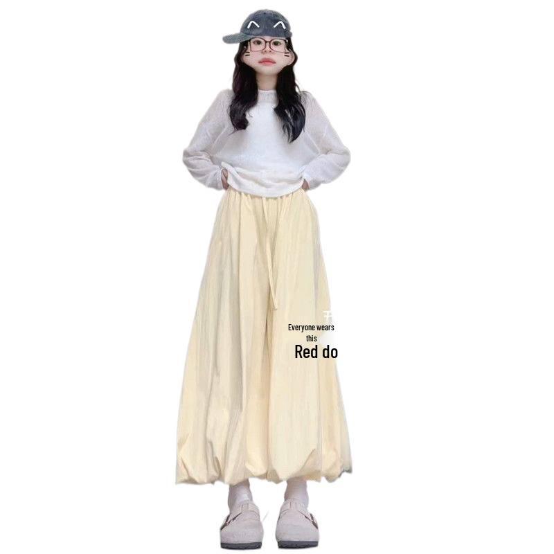Women's Slimming Wide-Leg Bud Pants - Summer 2026, Yellow, College Style, Loose Straight-Leg, Drapey