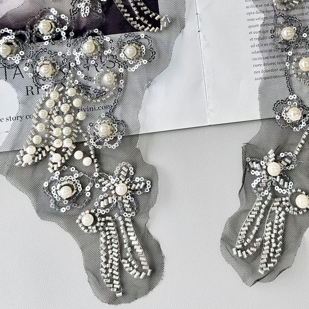 Lace Bead Embroidery Pair Of Flower Collar Wedding Dress Decoration Bridal Headdress Diy Hand-Sewn Decal Accessories