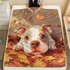 Pitbull and Leaves,pattern Flannel Blanket, High Quality Comfortable for All Seasons, Home Decor, Warmth and Comfort, Perfect for Gifts.