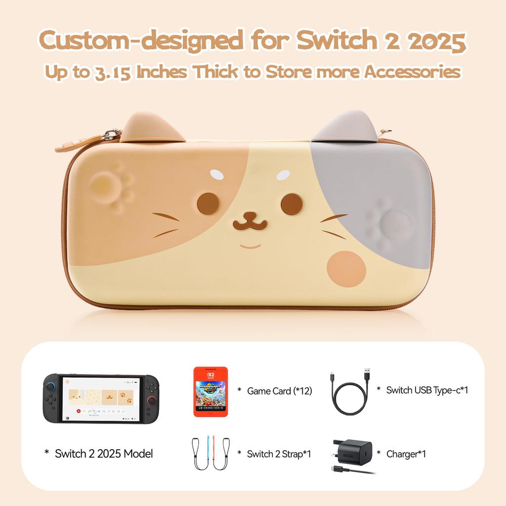 GeekShare Switch 2 Compatible with Nintendo Switch 2025 OLED Switch Storage Nintendo Switch and Earphone Full Thick Design for Birthday Cat Ear Design
