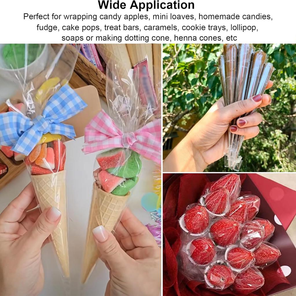 200 Pieces 23x23cm Transparent Glass Paper – Crystal Clear Gift Packaging Paper for Candies, Snacks, Cake Lollipops, Finger Nail Cones & DIY Crafts