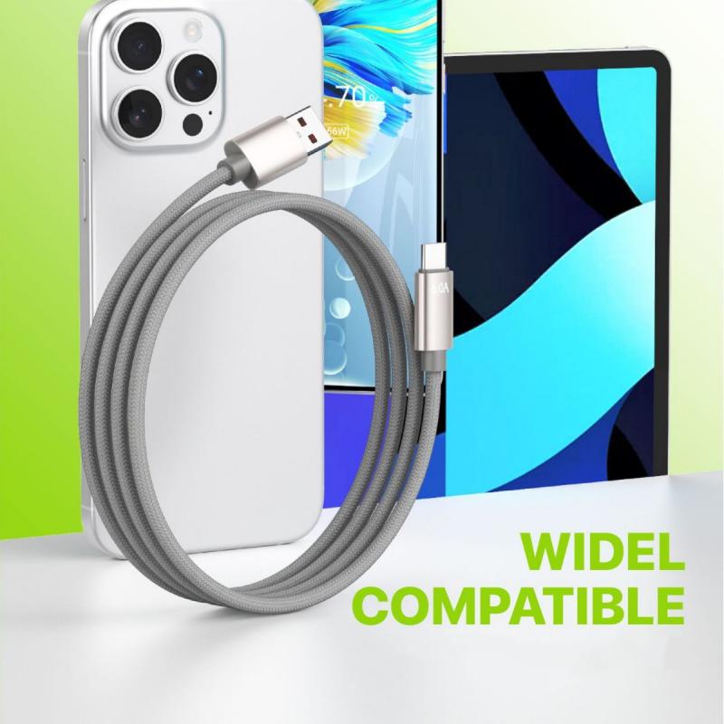 6A USB‑A to Type‑C Fast Charging Cable Nylon Braided High‑Speed Data Sync Charger Cord 1M Black Grey Coffee For Huawei Xiaomi