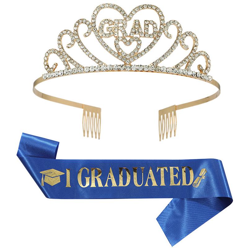 Graduated Satin Sash Glitter Crown For Graduation Party Decoration Photo Booth Props Bachelor Graduated Supplies