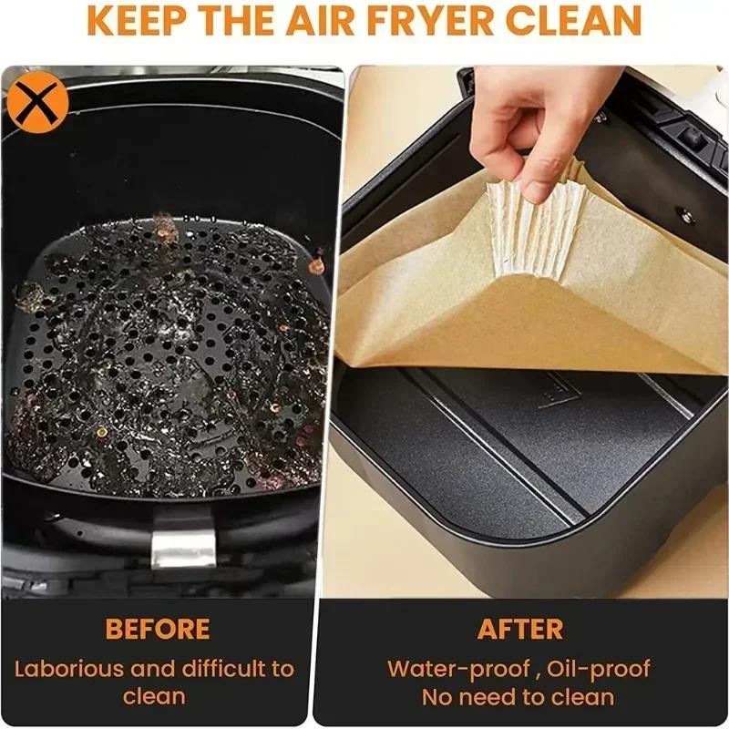 50/100PCS Air Fryer Bakeware Disposable Paper Tray Non-Stick Mat Baked Silicone Paper Square Round Air Fryer Accessories