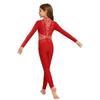 Leotard da Ballo da Bambina a Maniche Lunghe con Paillettes e Strass, Lucido, Full Body, Zip Invisibile Posteriore