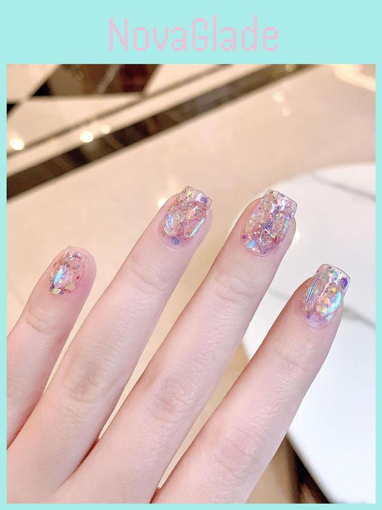 Handmade Aurora Flashing Rhinestone Disco Glitter Nail Sticker Candy Paradise Ultra-short Gradient Xs S M L