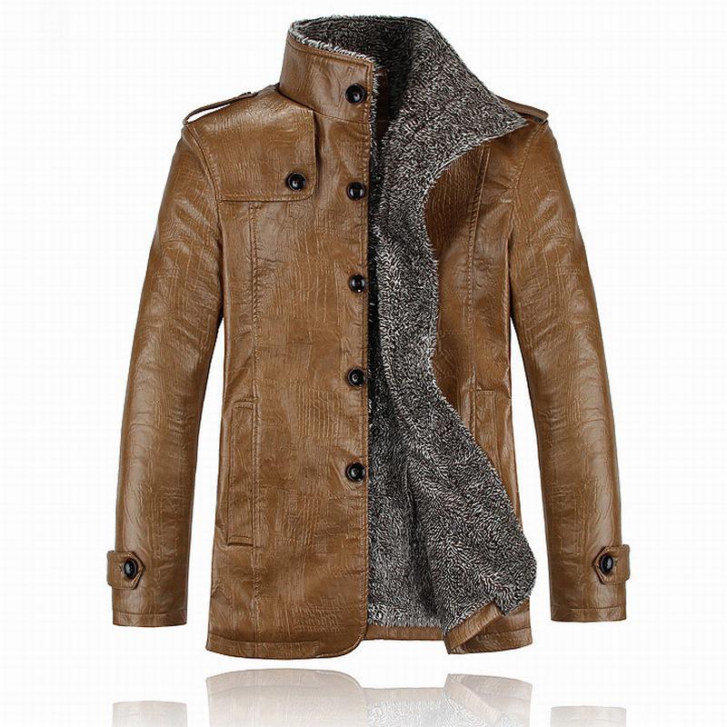

Мужская утолщенная бархатная кожаная куртка - теплая повседневная с воротником-стойкой, молодежная, большого размера XXL хаки