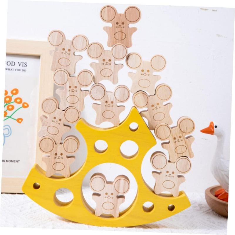 Boys and Girls-Friendly Blocks Wooden Building Blocks Cheese Mice Improve Patience Imagination Safe Material