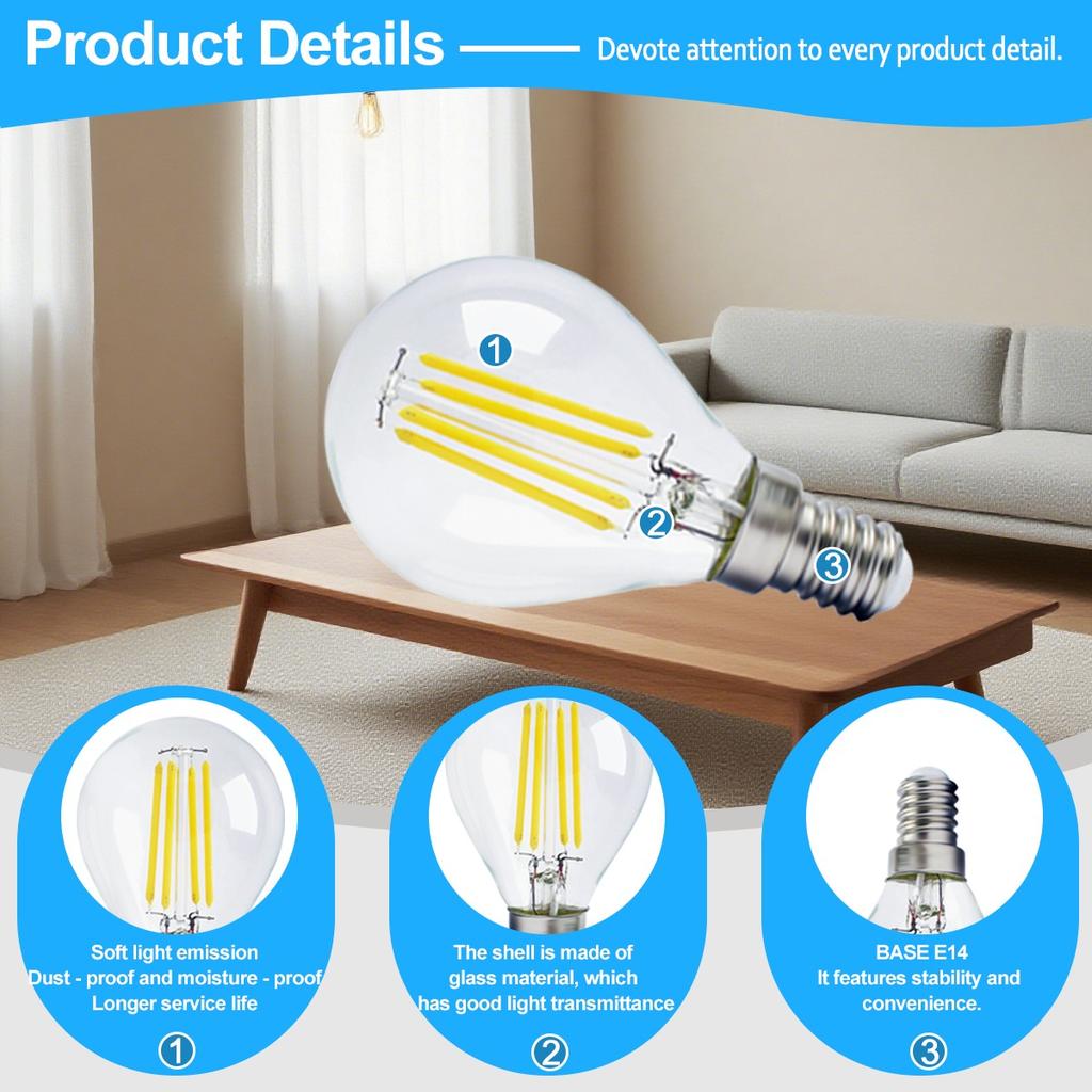 6PCS LED Filament Light Bulb Retro Edison E27 E14 B22 4000K 2700K 220V A60 G45 C37 Vintage Ampoule Incandescent Bulb Edison Lamp