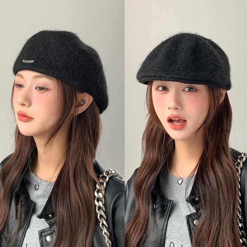 

Autumn British Style Beret Hat Lady Vintage Flat Cap Winter Keep Warm Knitted Hat All-match Peaked Cap Forward Hat
