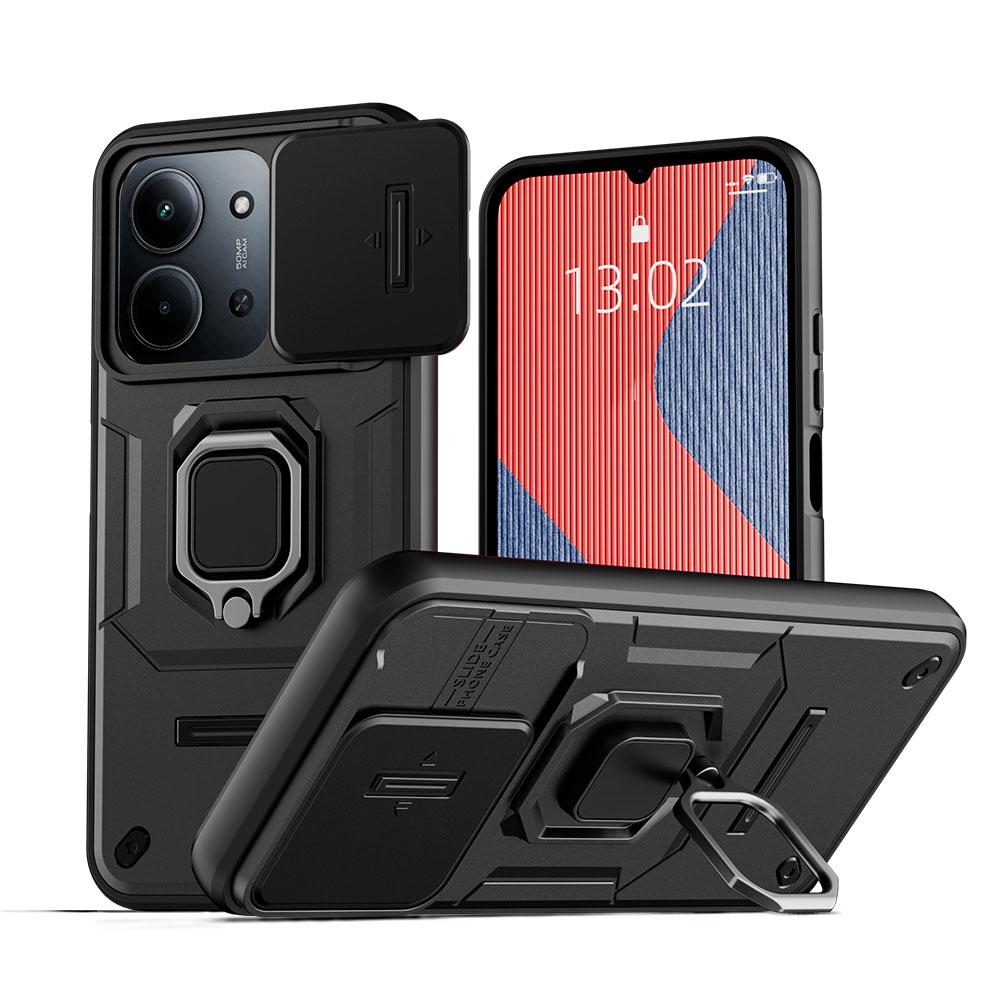 KEYSION Shockproof Armor Case for Redmi 15C 171mm 173mm Slide Camera Lens Protection Metal Ring Stand Phone Back Cover for POCO C85