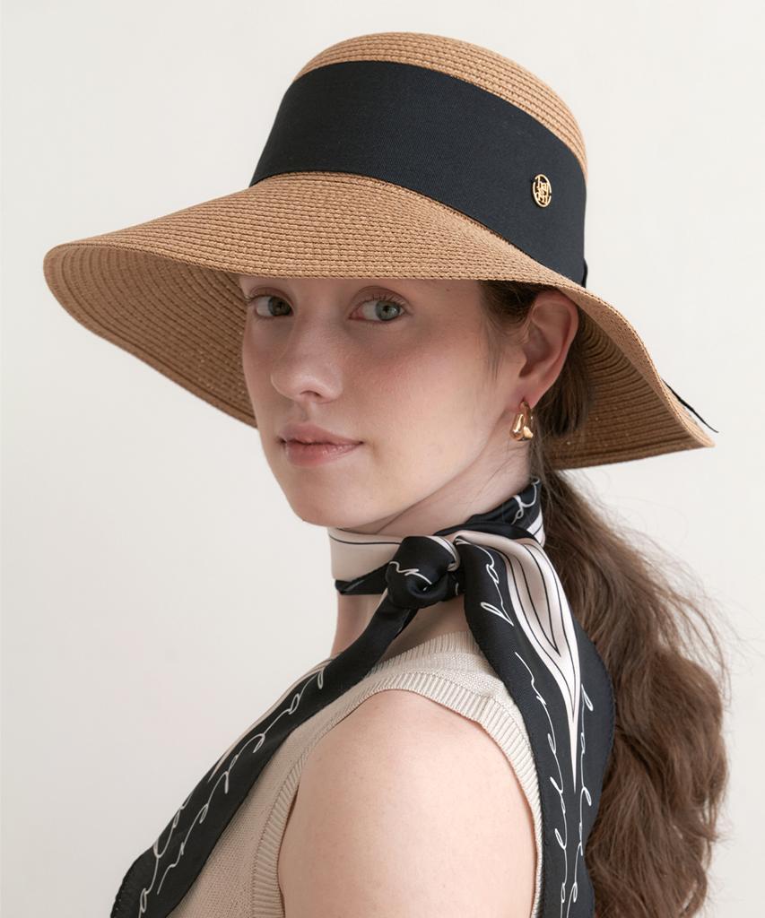 Hallen Long Visor Ribbon Cloche Hat (C051_Beige)