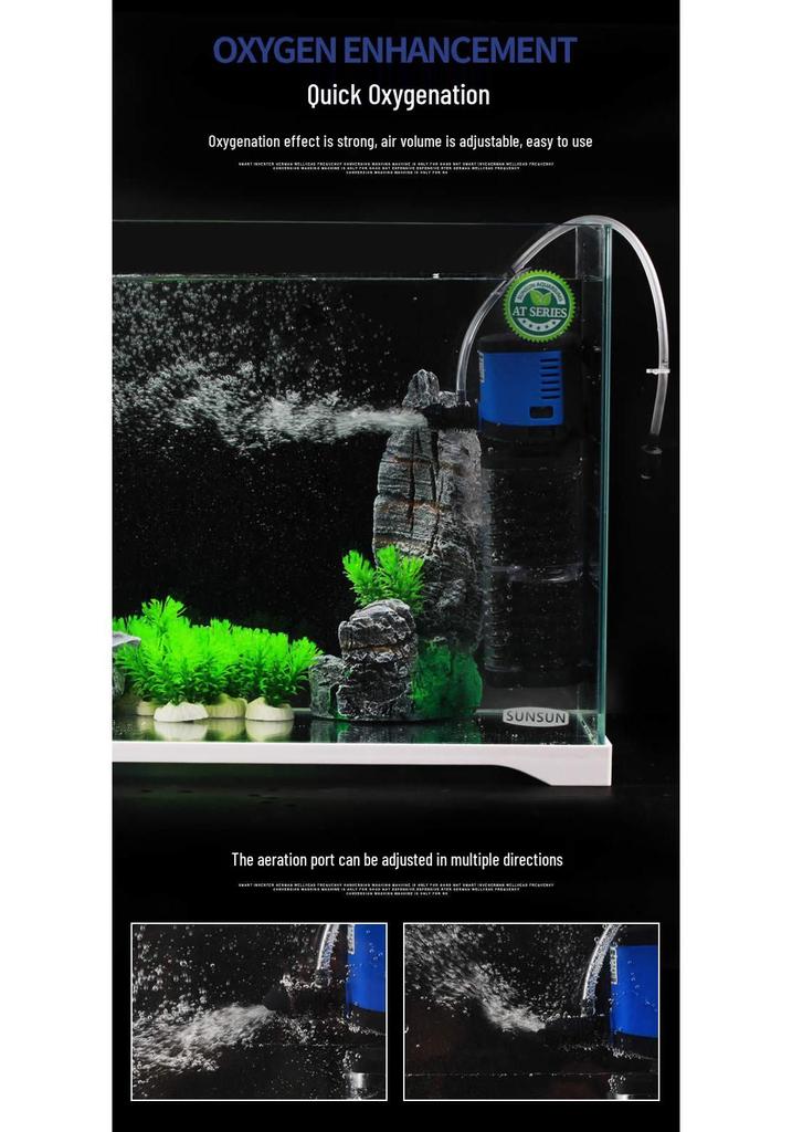 Three-in-One Submersible Fish Tank Pump with Built-in Filter & Aeration