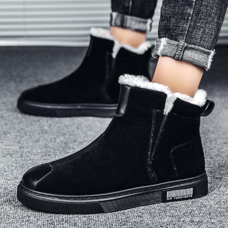 Brand Winter Boots Plush Snow Boots Men Super Warm Outdoor Black Men's Boots Round Toe Slip-On Comfortable Casual Flat Shoes