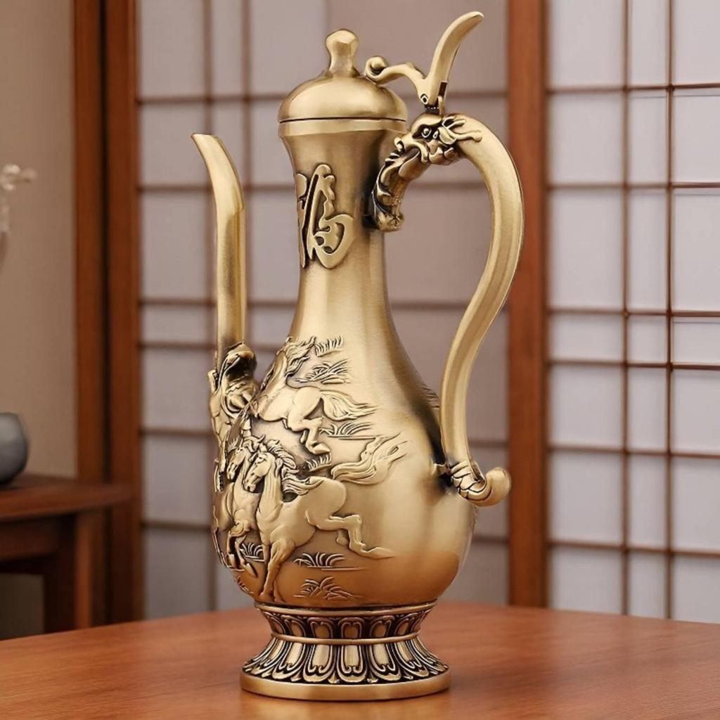 Lidded Brass Spirit Pot ChineseStyle Ornate Vintage for Home Display