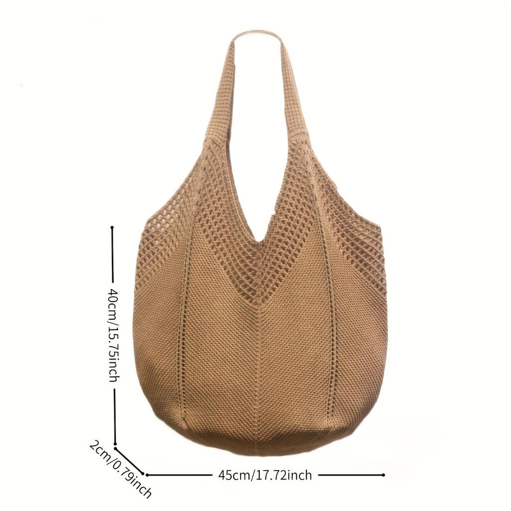 Ladies' Large Capacity Bohemian Knitted Crocheted Shoulder Bag, Fashionable Hollow Woven Tote Bag, Beach Vacation and Leisure Outing, Beach Bag