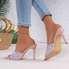 Fashion Temperament Slippers Women Summer New Pointed Toe Open Toe Rhinestone Outside Wear Slip Anti-Slip Wear-Resistant Stiletto