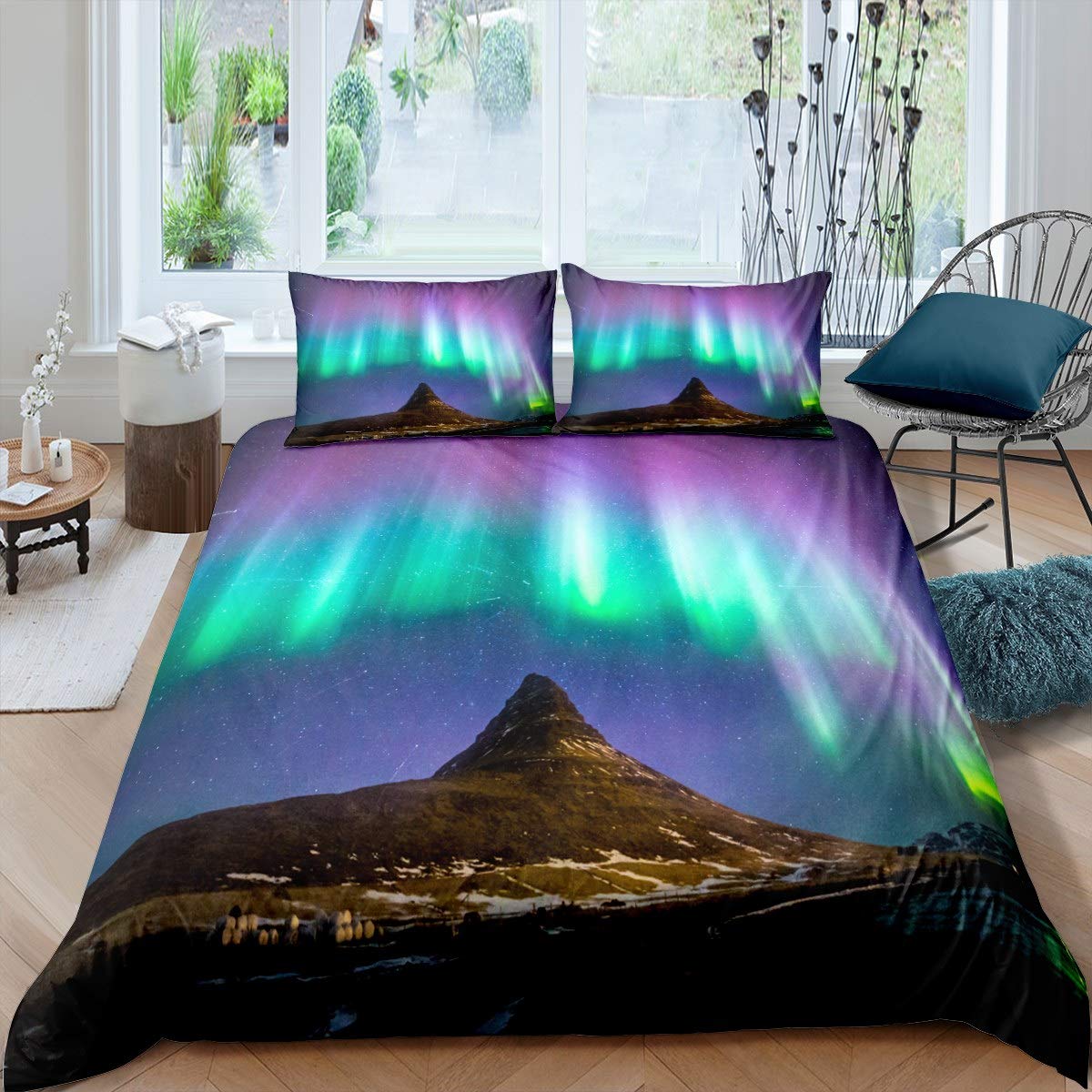 

Galaxy Bedding Set Aurora Duvet Cover Purple Starry Sky Quilt Cover Outer Space Universe Astronaut Comforter For Kids EU single(135x200cm)