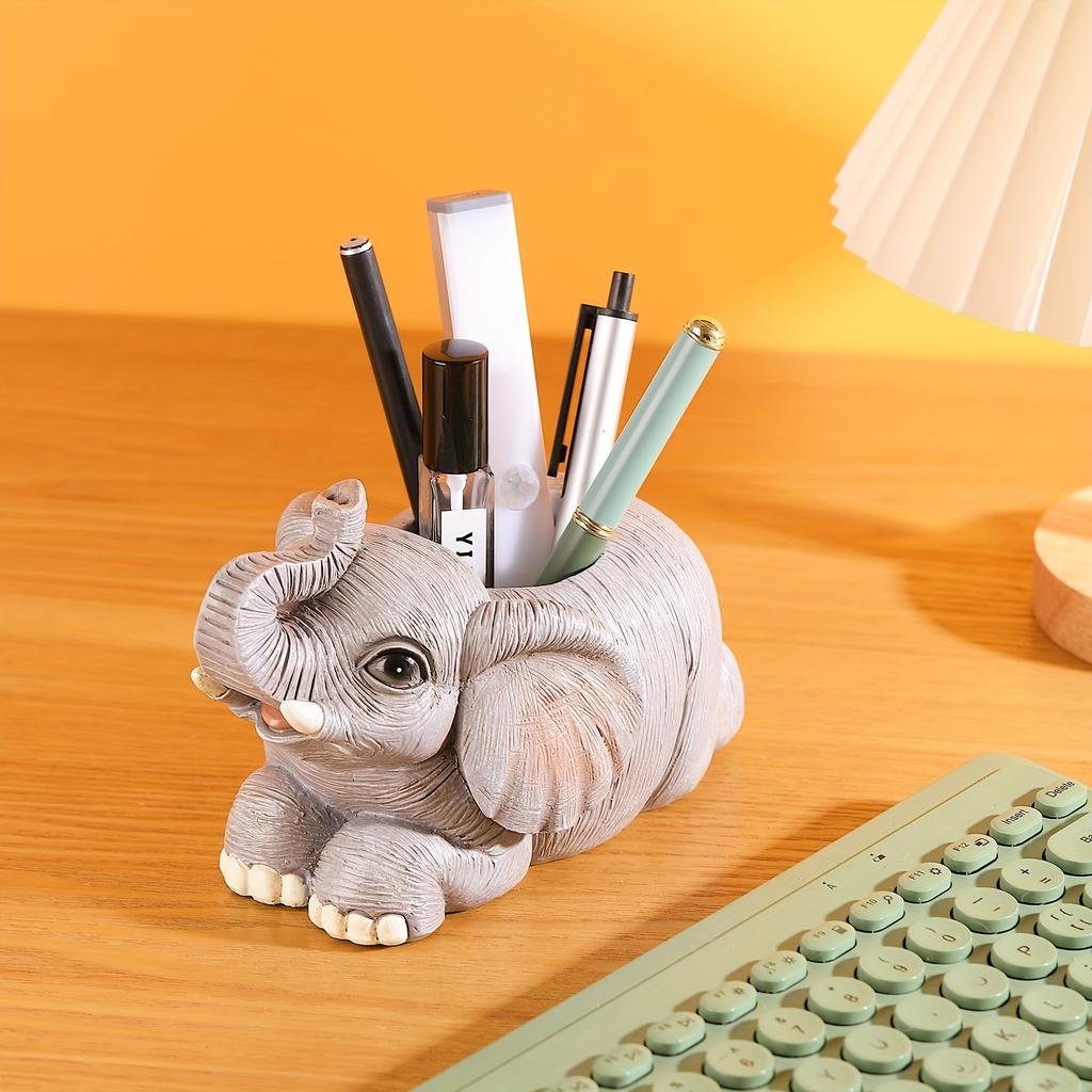 Cute Elephant Pen Pencil Holder - Fashion Desk Organizers for Home Office - Adorable Animal Ornament, Makeup Brush Holder