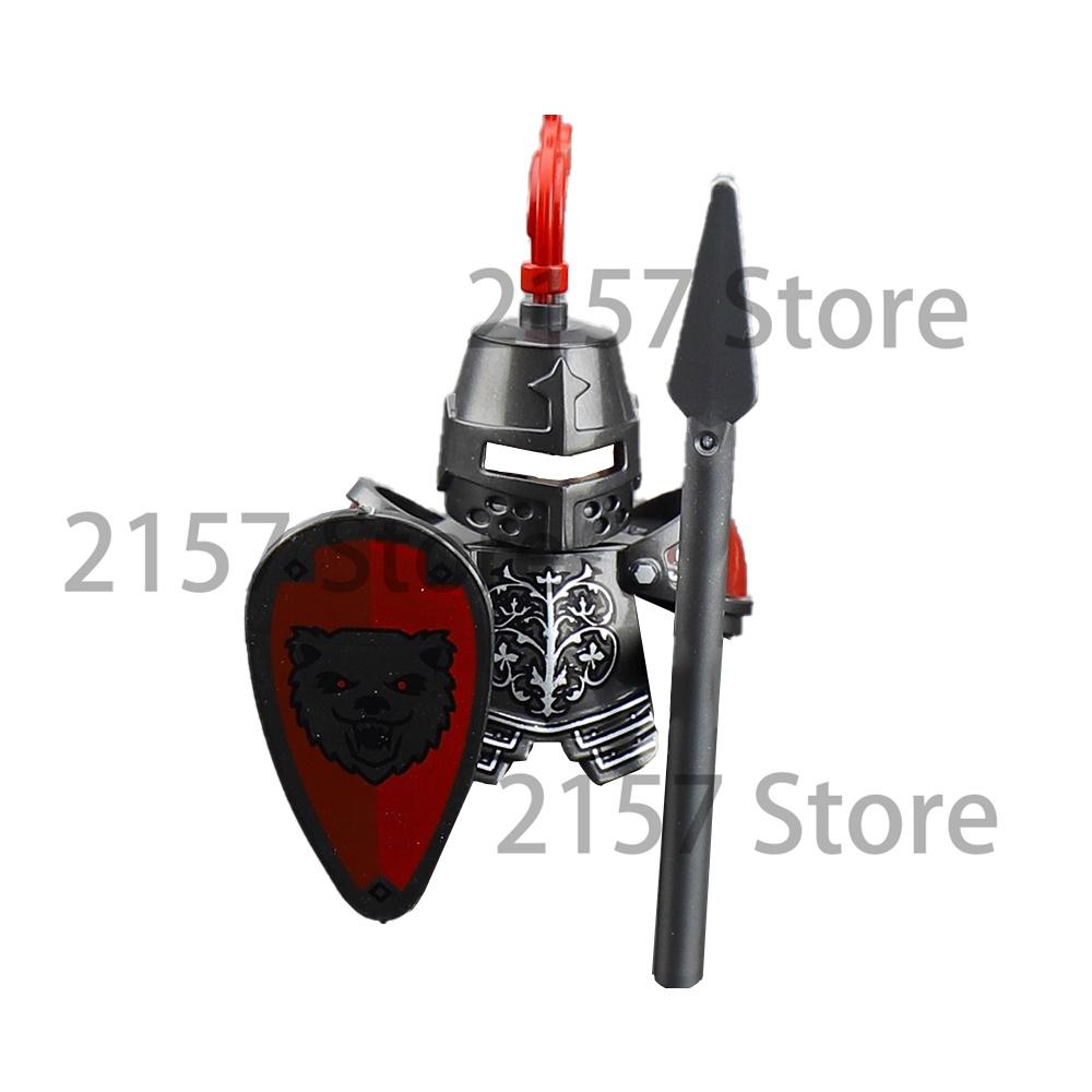 Medieval Castle Soldier Action Figures Building Block Dragon Anime Knight Accessory Warhorse Militia Helmet Shield Toy Gift S015
