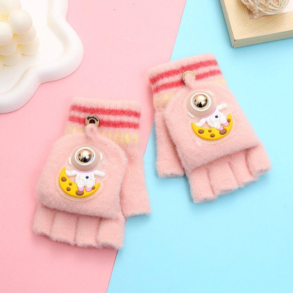 

Перчатки с половиной пальца, детские перчатки без пальцев, с узором космонавта, вязаные перчатки с половиной пальца для девочек