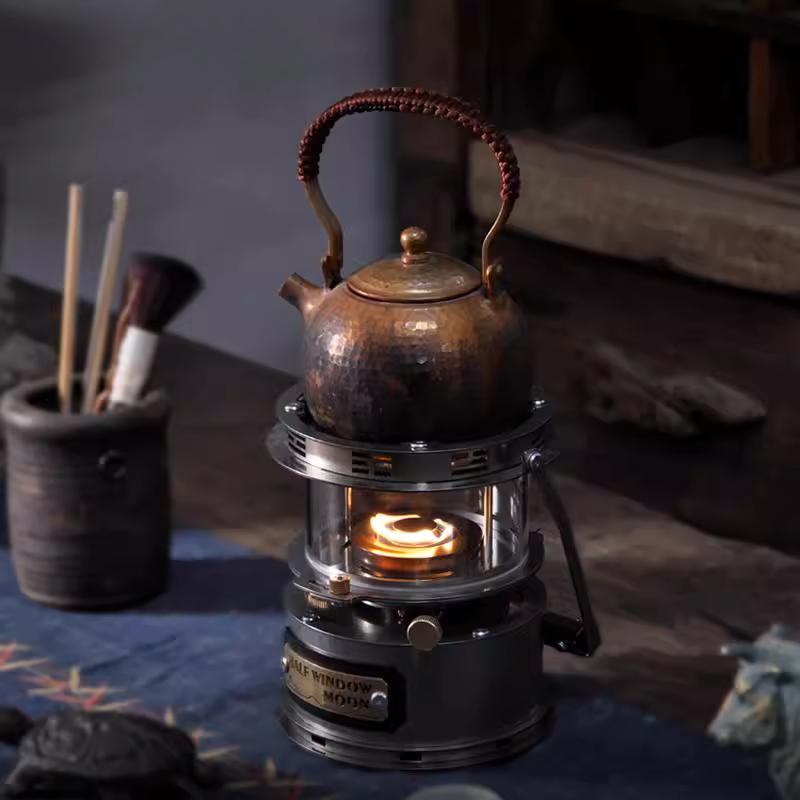 Mini Kerosene Heater 360° Viewing Fire Lamp Stove Portable Camping Lantern Stove Stainless Steel Kerosene Stove for Tea Picnic
