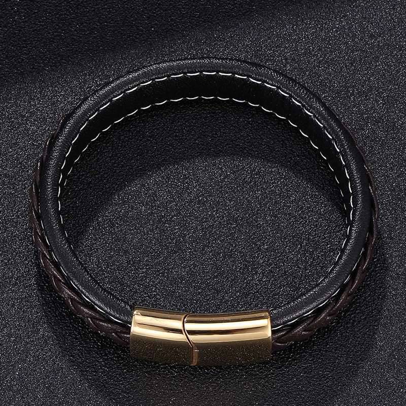 Bracelet punk en cuir pour hommes, fermoir magnétique en acier inoxydable doré, cadeau tendance, BB0212