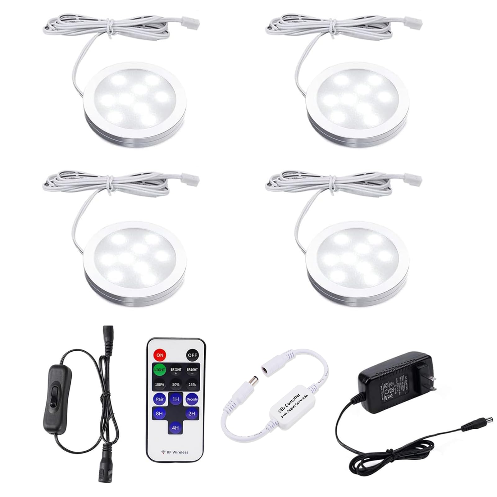 

AIBOO Cabinet Adjustable LED Radio Control 12V Adapter Lighting Ultra Thin Ball Suitable for Bookshelf Wine Color Set of 4 Light, Lighting, Plug-in