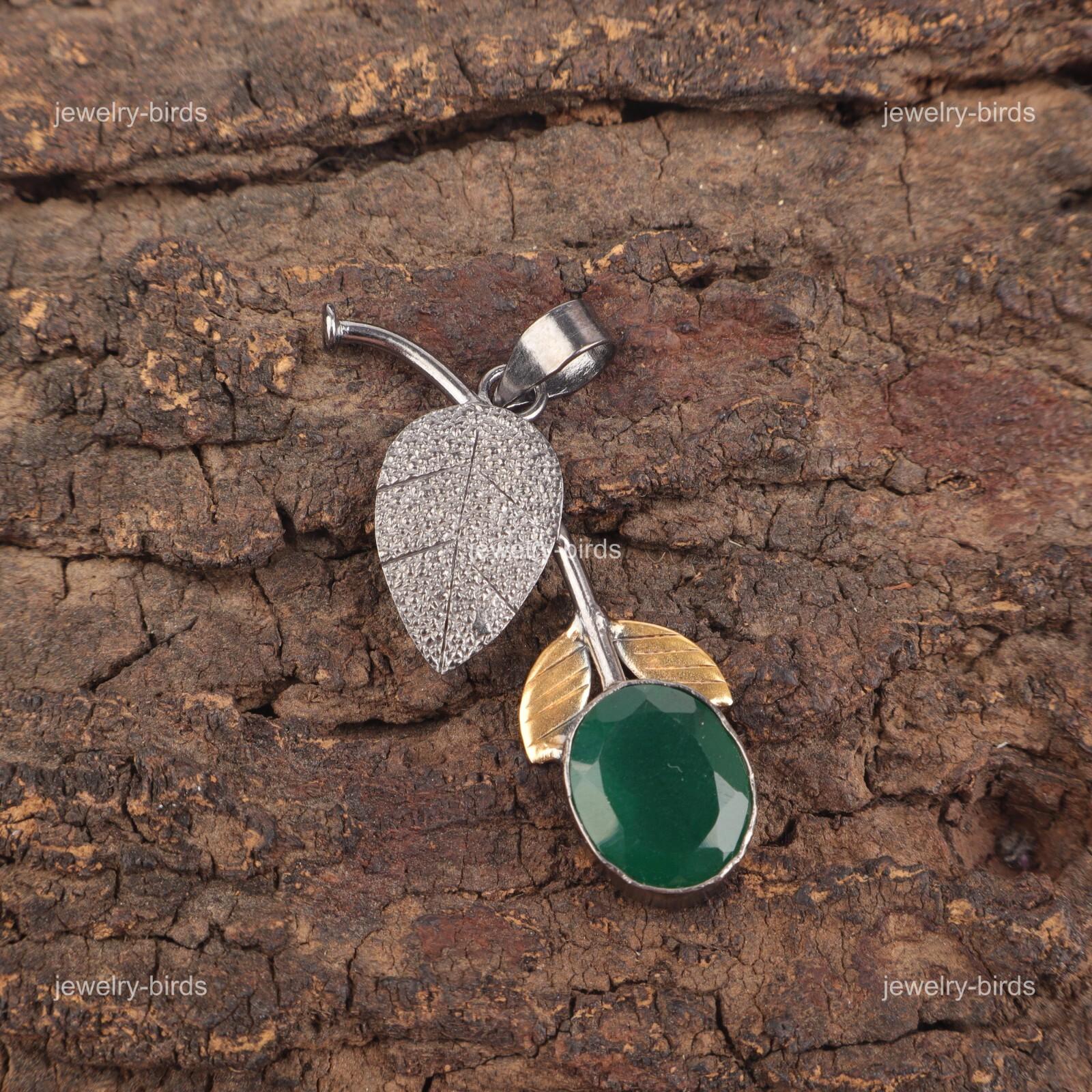 

Oval Green Onyx Stone Sterling Silver Wedding Gift Elegant Handcrafted Pendant PP-55-17