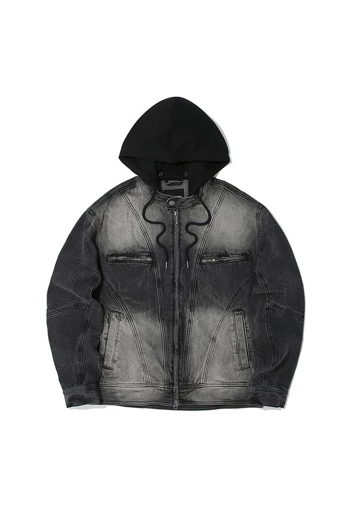 ALL ABOUT NEW Denim Siwa Washed Detachable Hooded Rider Jacket D-Gray Ana3Uj06Adg