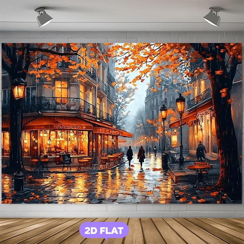 2D plane, 1 piece showcasing fashionable street scenes, highly suitable for autumn-themed parties