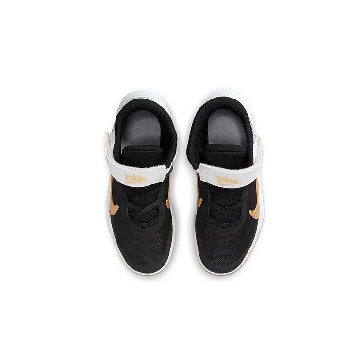 Nike Team Hustle D 10 FlyEase DD7302-002 Black White Gold Kids Basketball Shoes