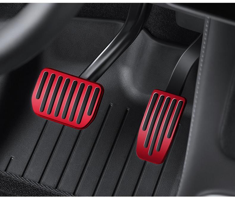 För Tesla Model 3 Y 2017-2025 Aluminium Fotpedalsskydd Set Dödpedalsskydd Halkfria Bromsacceleratorpedaler Biltillbehör