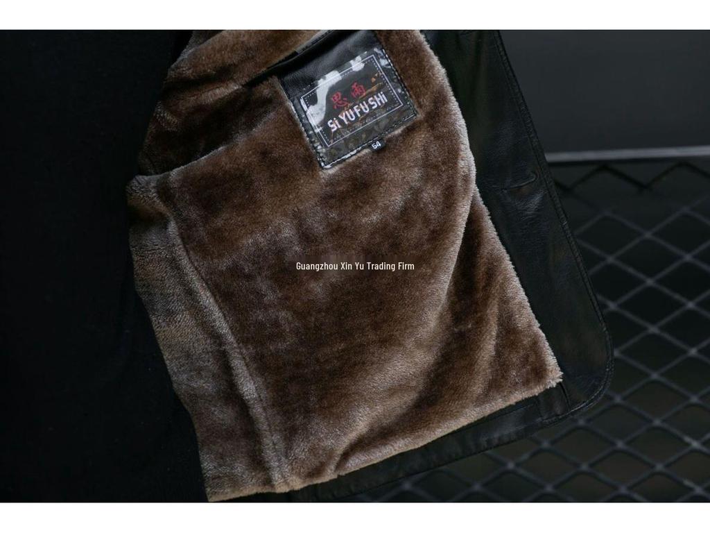 Men's Plus Velvet Leather Jacket with Thickened Fur Collar, Autumn/Winter Warmth, Ideal for Middle-Aged and Elderly Dads and Grandpas.