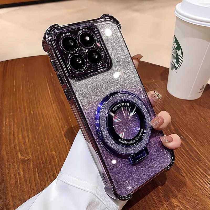 Applicable to Xiaomi Mi 17 mobile phone case airbag four corners anti-drop electroplating glitter magnetic suction bracket Redmi K90PROMAX soft