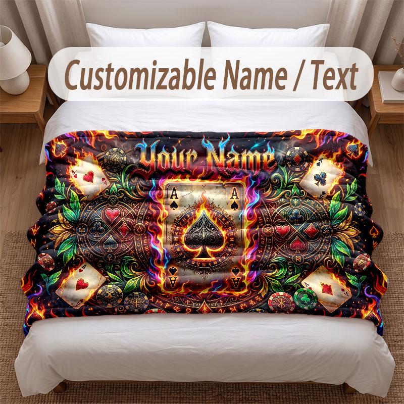 Cards Casino Theme Soft Blanket Personalized Custom Name Text Print Warm Blanket Home Sofa Bedroom Decor