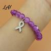 Versatile Commuting Casual Bracelet Breast Cancer Awareness Bracelets for Women Ribbon Support Ornament Charm Beaded Elastic Bracelet Encouragement