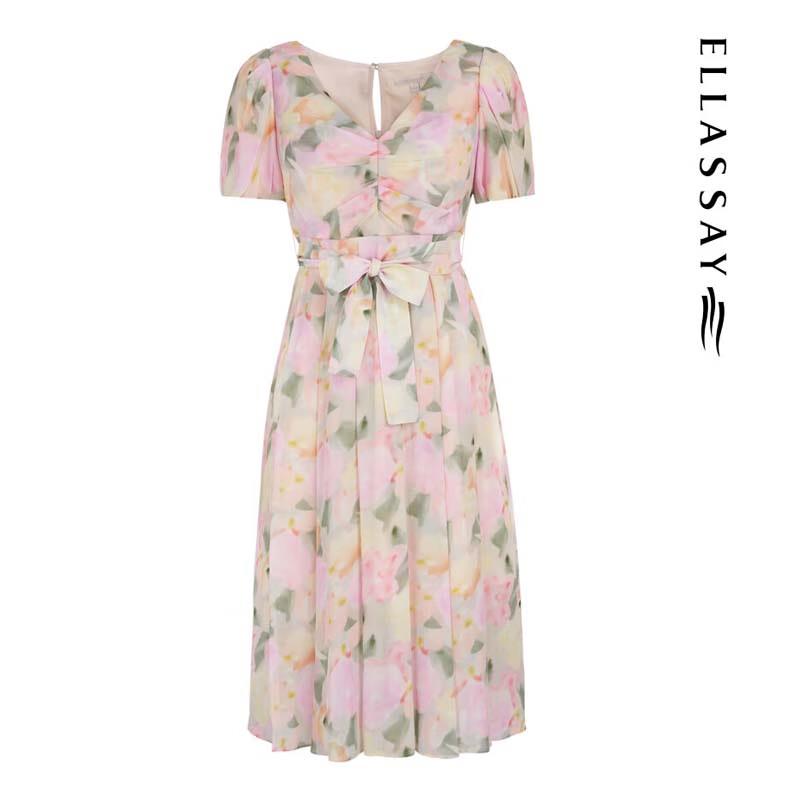 ELLASSAY Mulberry Silk Pleated Midi Dress