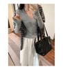 Melanoid V-Neck Coffee T-shirt: Women's Slimming Long Sleeve Base Layer for Autumn/Winter