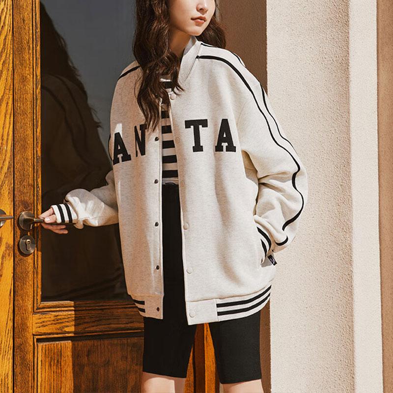Anta Lifestyle Series Letter Print Sports Casual Baseball Jacket Unisex Jackets Gray Floral-Gray 952418711-2