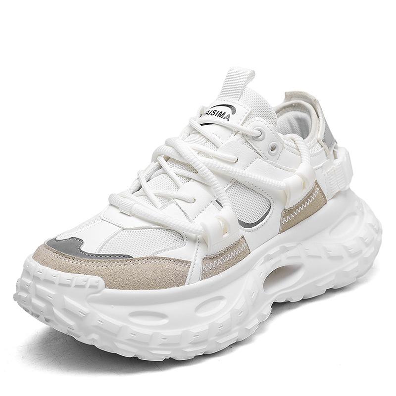 Fashion Men's White Sneakers 2025 New Fashion Lace-up Mesh Breathable Running Shoes Comfortable Non Slip Height Increase Casual Shoes