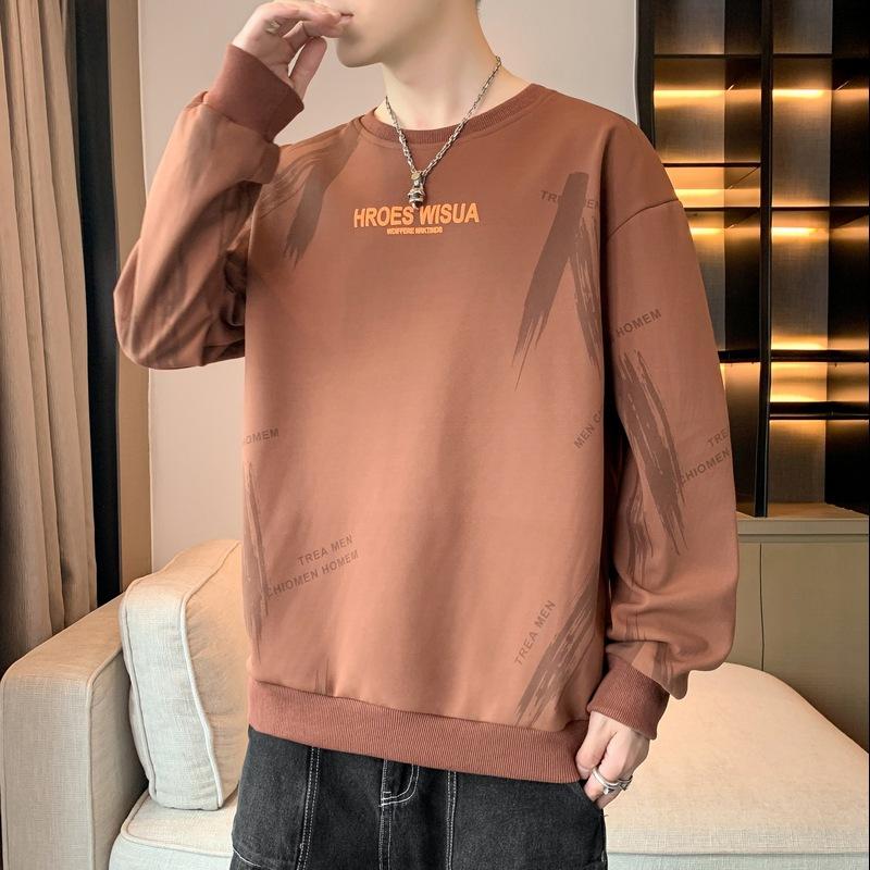 Herren Frühling und Herbst Neues Unterhemd Langarm T-Shirt Rundhalsausschnitt Bedruckt Übergröße Herren Top