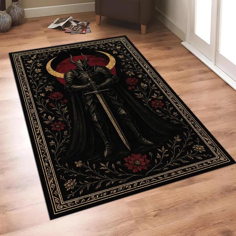 

Retro Dark Color Knight Sword and Dragon Carpet Medieval Carpet Renaissance Theme Rug Living Room Bedroom Sofa Rug Home Decor 40X60cm
