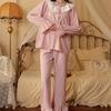 Women Korean Court Style Lace Trim Long Sleeve Loose Pajama Homewear Set