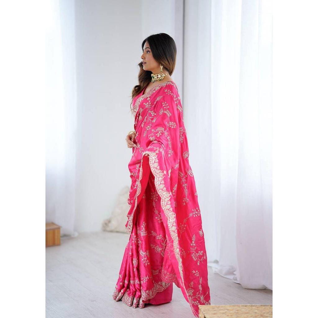 New Launch – Luxury Japan Satin Silk Saree with Coding & Sequins Embroidery Work