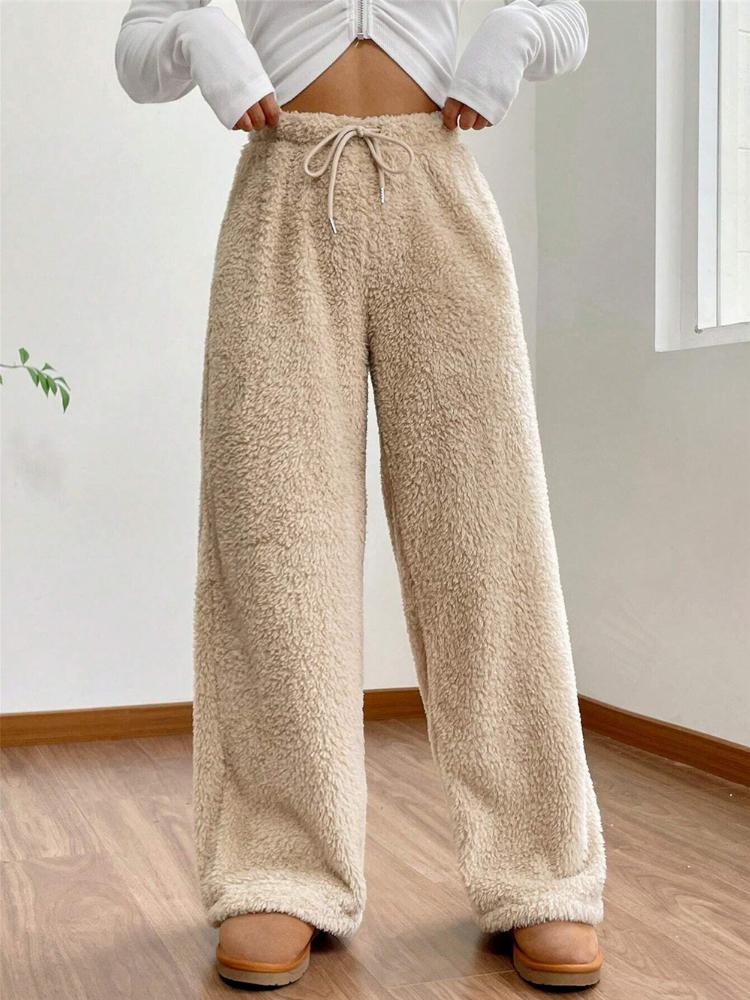 Autumn and Winter Solid Color Fashionable Plush Casual Pants, Loose and Comfortable Plush Warm Pants for Women