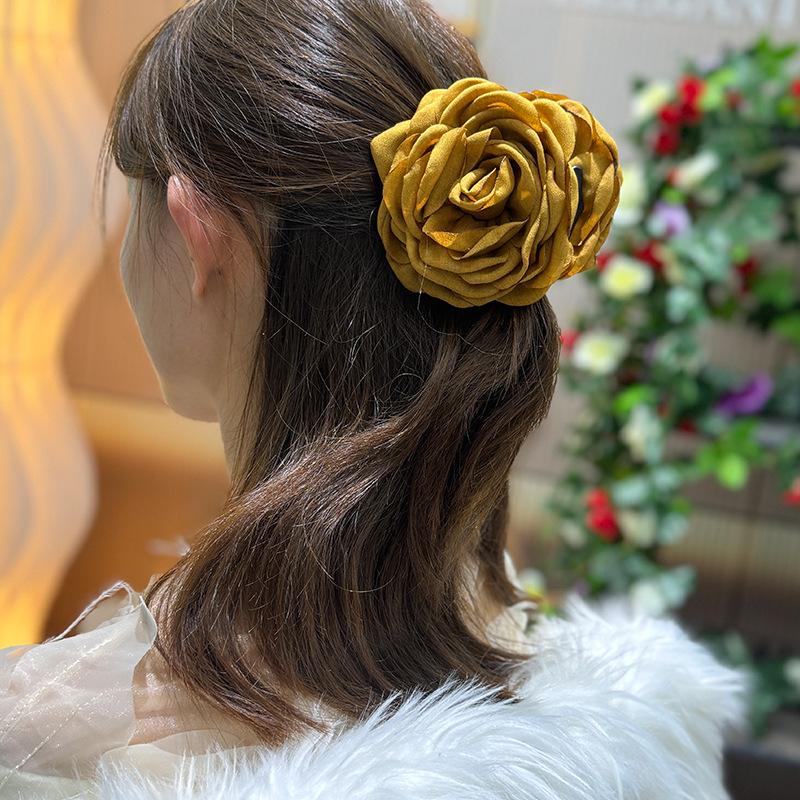 Красные Лепестки Розы Зажим для Волос Женский Аксессуар для Волос Большой Акулий Зажим Сзади Головы Изысканный Верх жёлтый